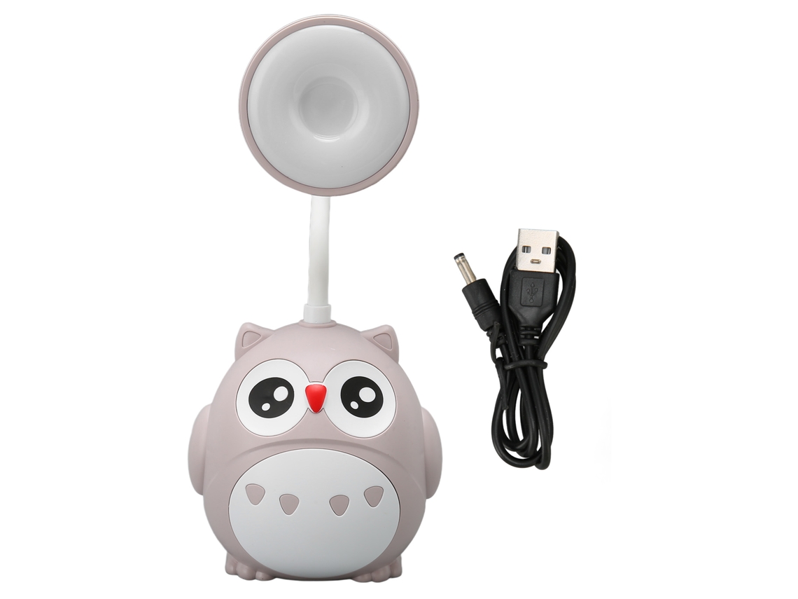 Lâmpada de Escritório Led com Porta Lápis Protetora de Olhos Usb Forma de Coruja Noturna Infantil Cinza