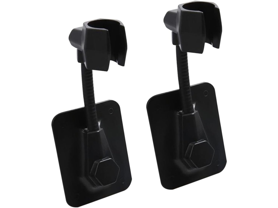 Suporte ajustável para chuveiro, 2 peças, vermelho, com base adesiva resistente e fácil de instalar.