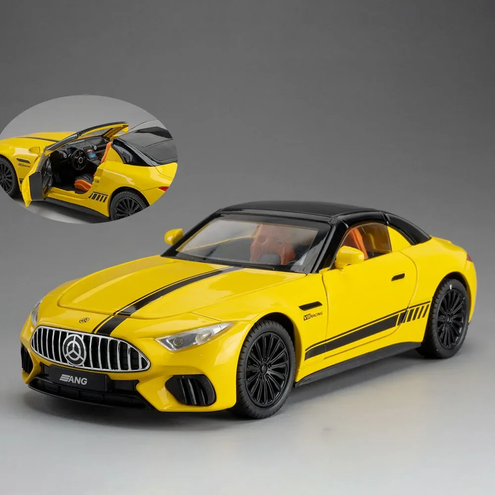 (sl63 Amarelo) Escala 1:22 - Miniatura De Carro - Liga Metálica Fundida - Com Luzes E Efeitos Sonoros - Portas Que Abrem