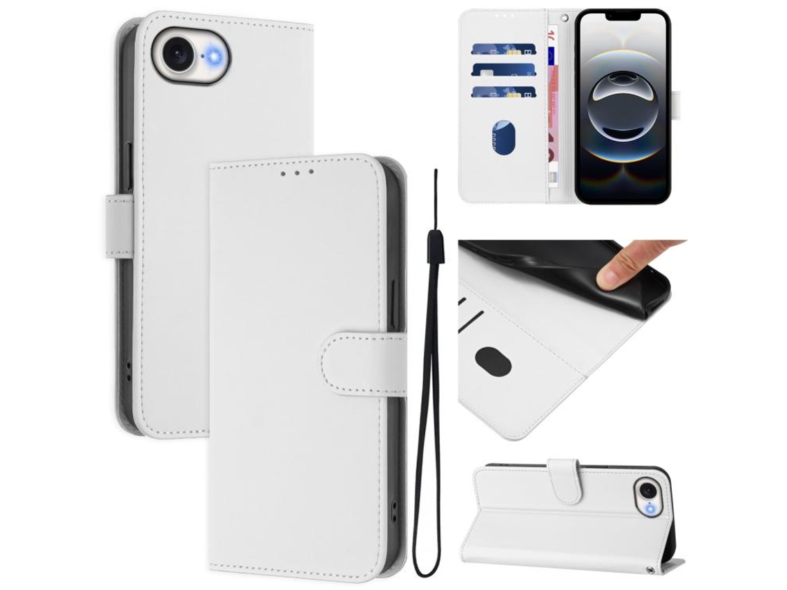 Capa De Couro Sintético Para Iphone 17e - Toque Suave - Cor Sólida - Com Cordão