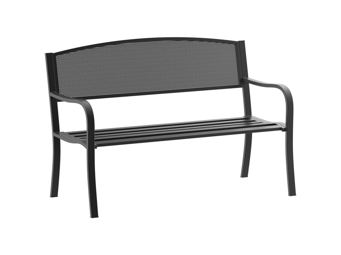 Banco De Jardim De 2 Lugares Banco De Exterior Com Encosto De Malha De Aço Para Pátio Varanda 127x60x87 Cm Preto