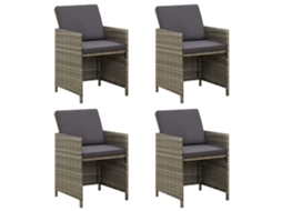Cadeiras De Jardim C/ Almofadões 4 Pcs Vime Pe Cinzento Dkd Home Decor