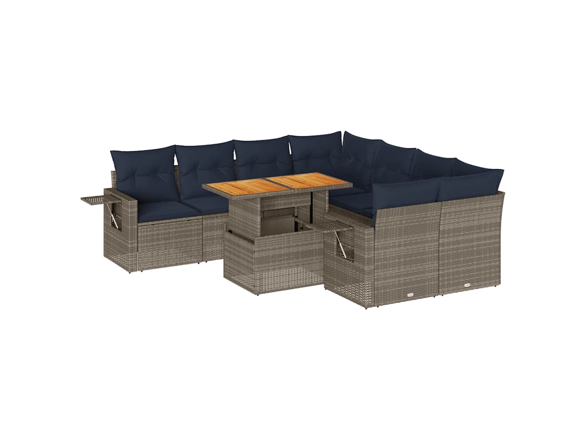 Conjunto de 9 Sofás para Jardim com Almofadões Vime Pe Cinzento MAISON EXCLUSIVE (90x200 cm)