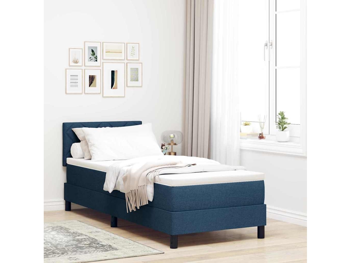 Vidaxl Cama Box Com Cabeceira Manual Azul 80 X 200 Cm Tecido