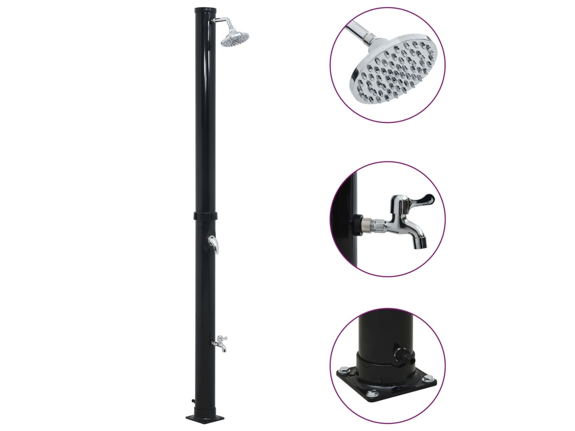 Vidaxl Chuveiro Solar 220 Cm 20 L Preto