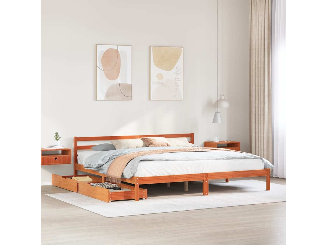 Vidaxl Cama Sem Colchão 200x200 Cm Pinho Maciço Castanho mel