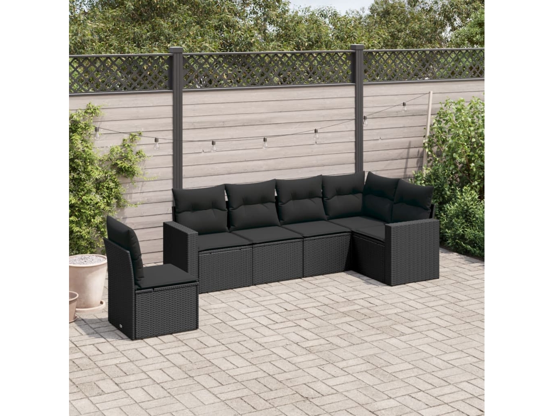 Vidaxl 6 Pcs Conjunto Sofás De Jardim C/ Almofadões Vime Pe Preto