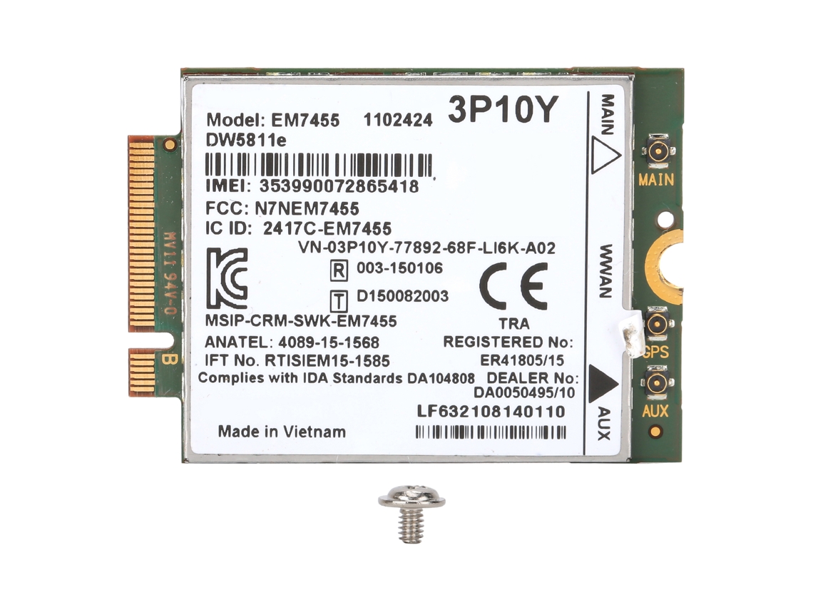 Placa De Rede Sem Fio Para Módulo Wwan 4g Dell Dw5811e Lte 3p10y Em7455