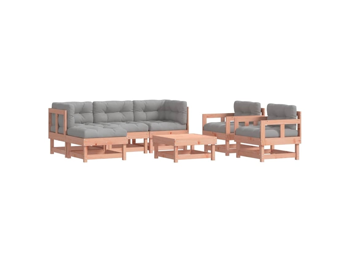 Conjunto de 7 Peças Lounge Jardim com Almofadões Madeira Douglas Maciça CLIC N BUY 61x61x62 cm