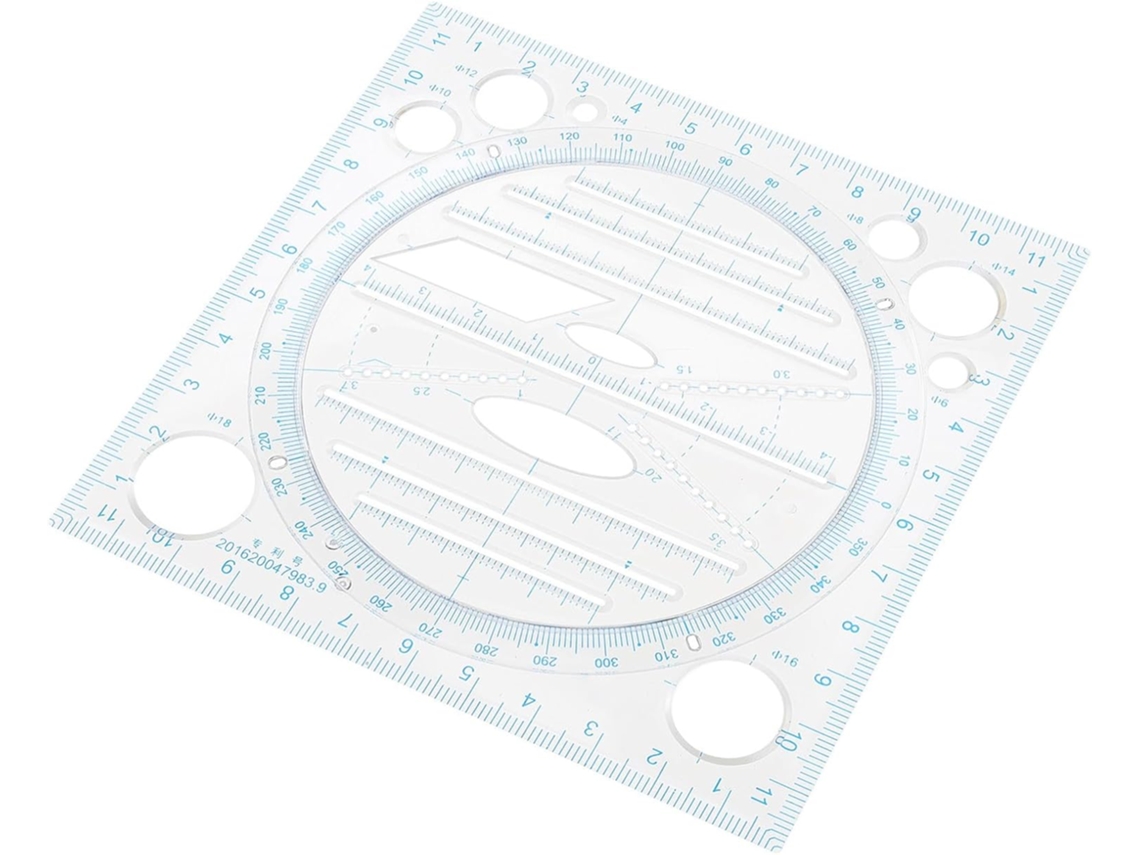 Régua multifuncional com escalas nítidas para medição precisa de desenhos geométricos, ferramenta de plástico azul, ideal para...
