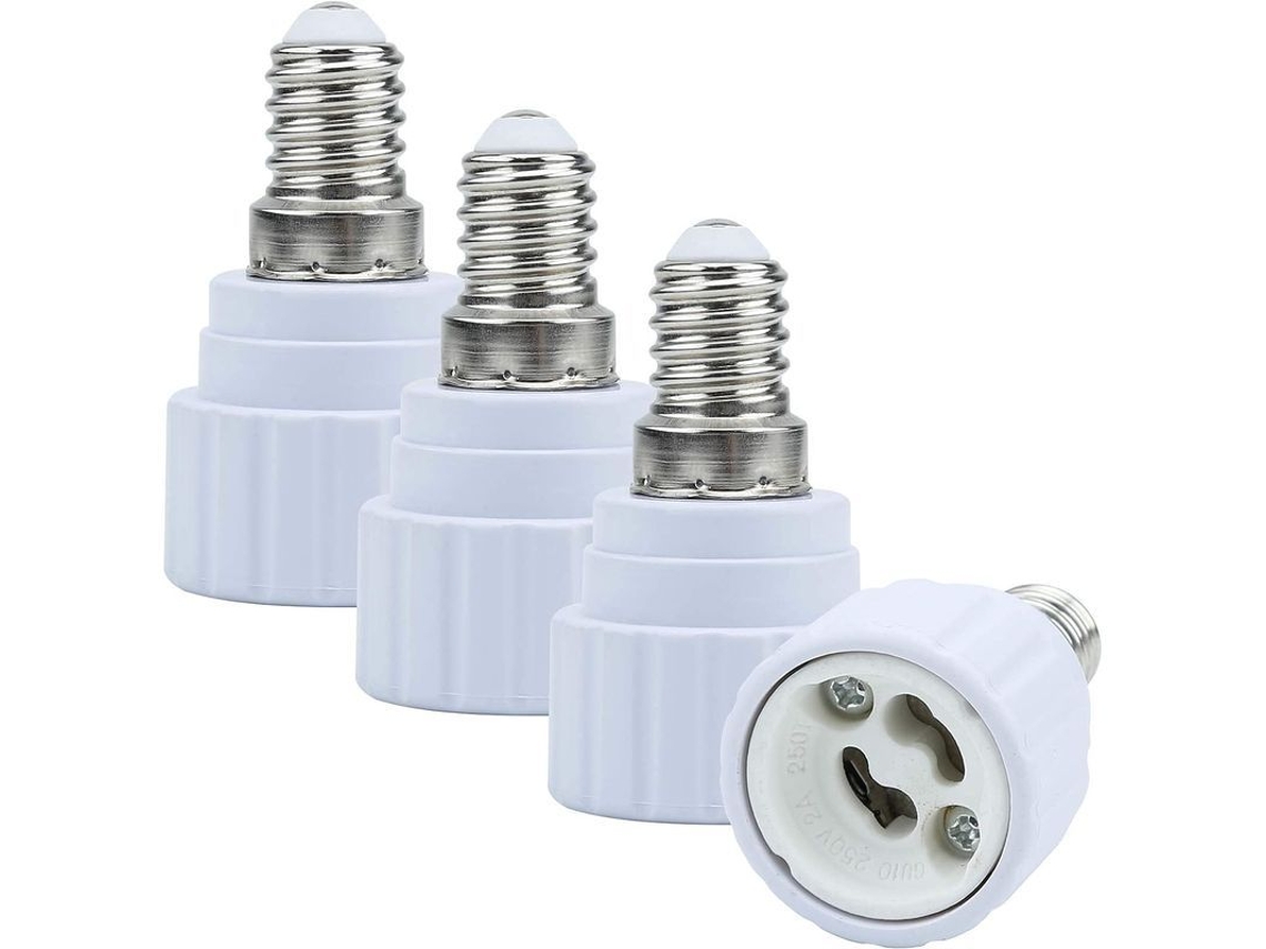 Adaptador de Soquete E14 para GU10, Branco, 4 Unidades, para Lâmpadas LED