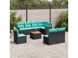 Vidaxl 9 Pcs Conjunto De Sofás P/ Jardim C/ Almofadões Vime Pe Preto