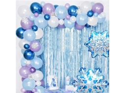 Decoração de festa de aniversário com flocos de neve azuis e BRILVIBERA branca