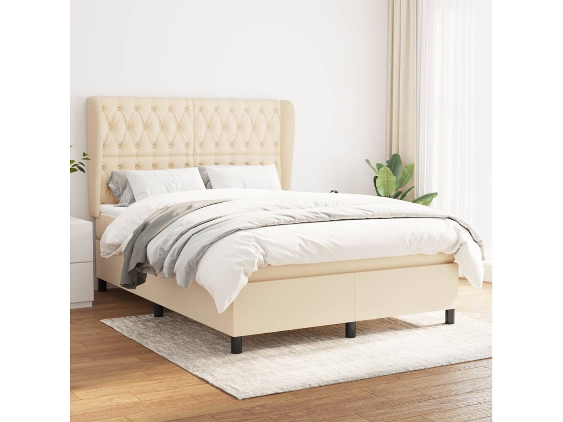 Vidaxl Cama Com Molas/colchão 140x190 Cm Tecido Cor Creme