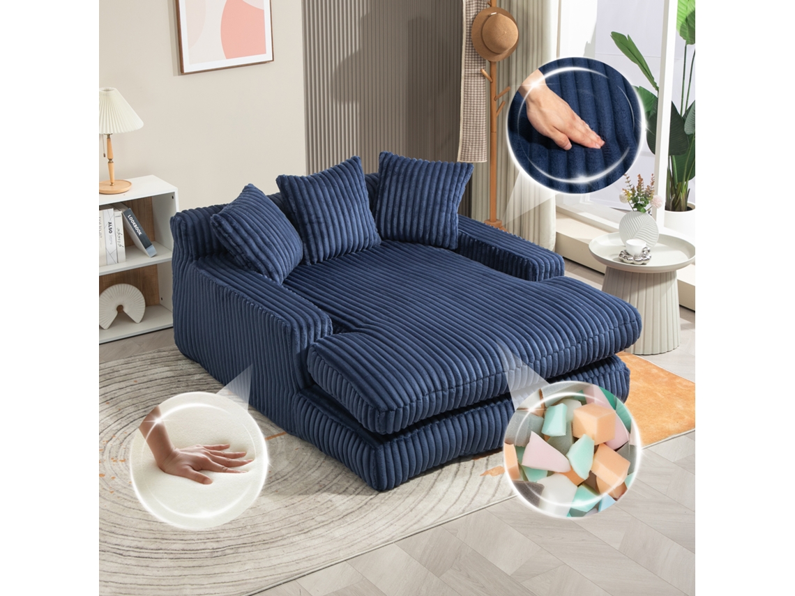 Sofá-cama Cloud Em Veludo Cotelê Com 3 Almofadas, Azul Marinho
