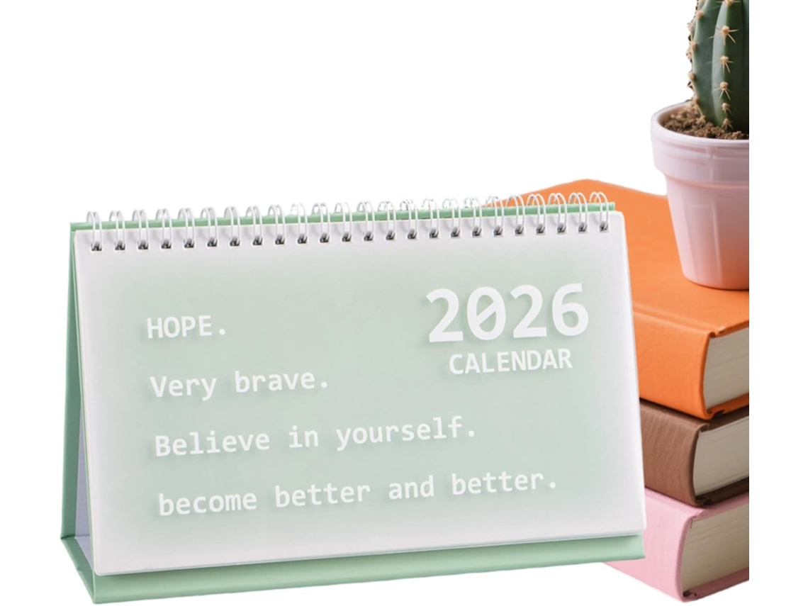 Calendário de mesa portátil estilo coreano 2026 com planejamento mensal.