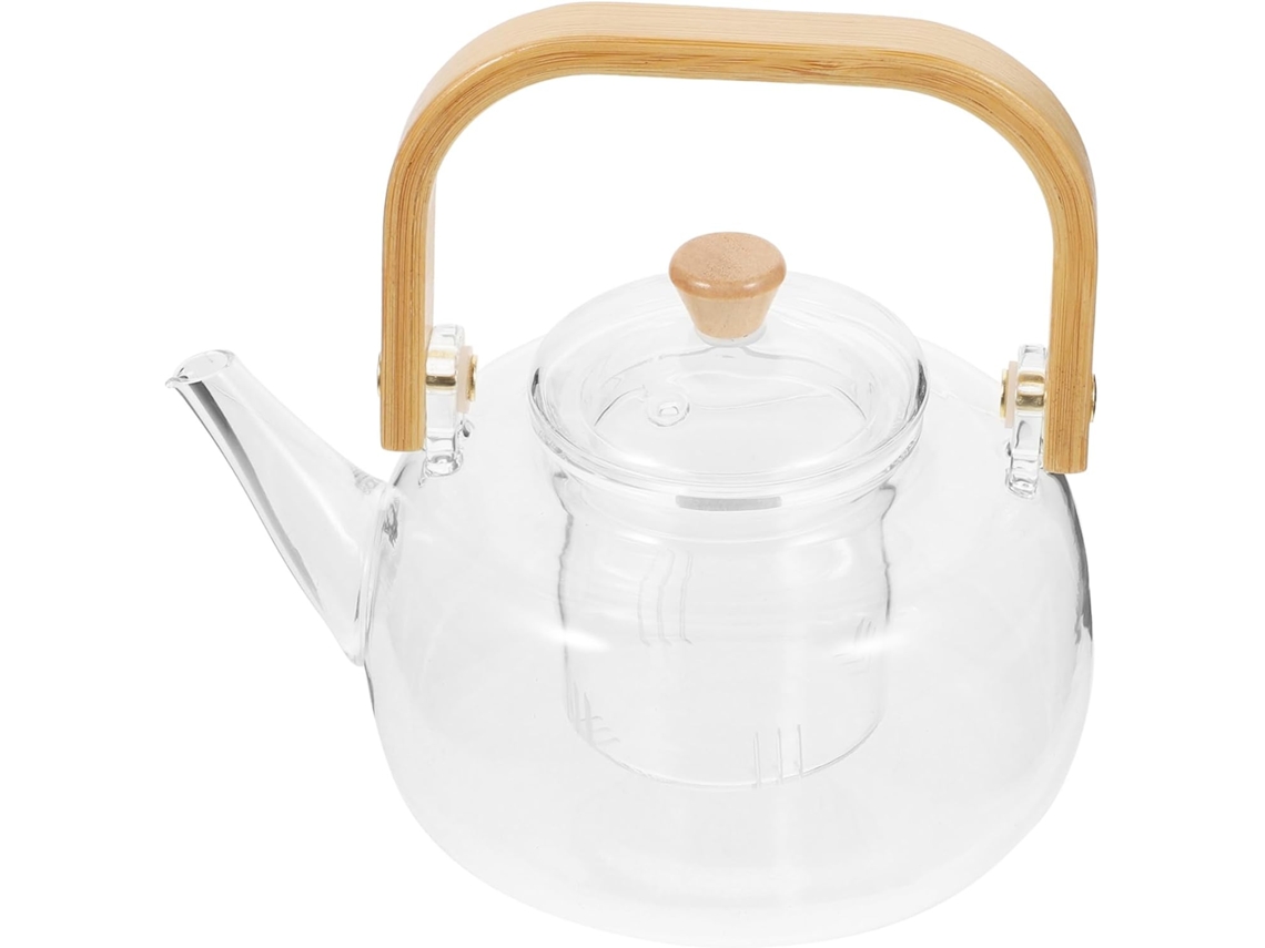 Bule De Vidro De 1000ml Com Infusor E Cabo De Madeira