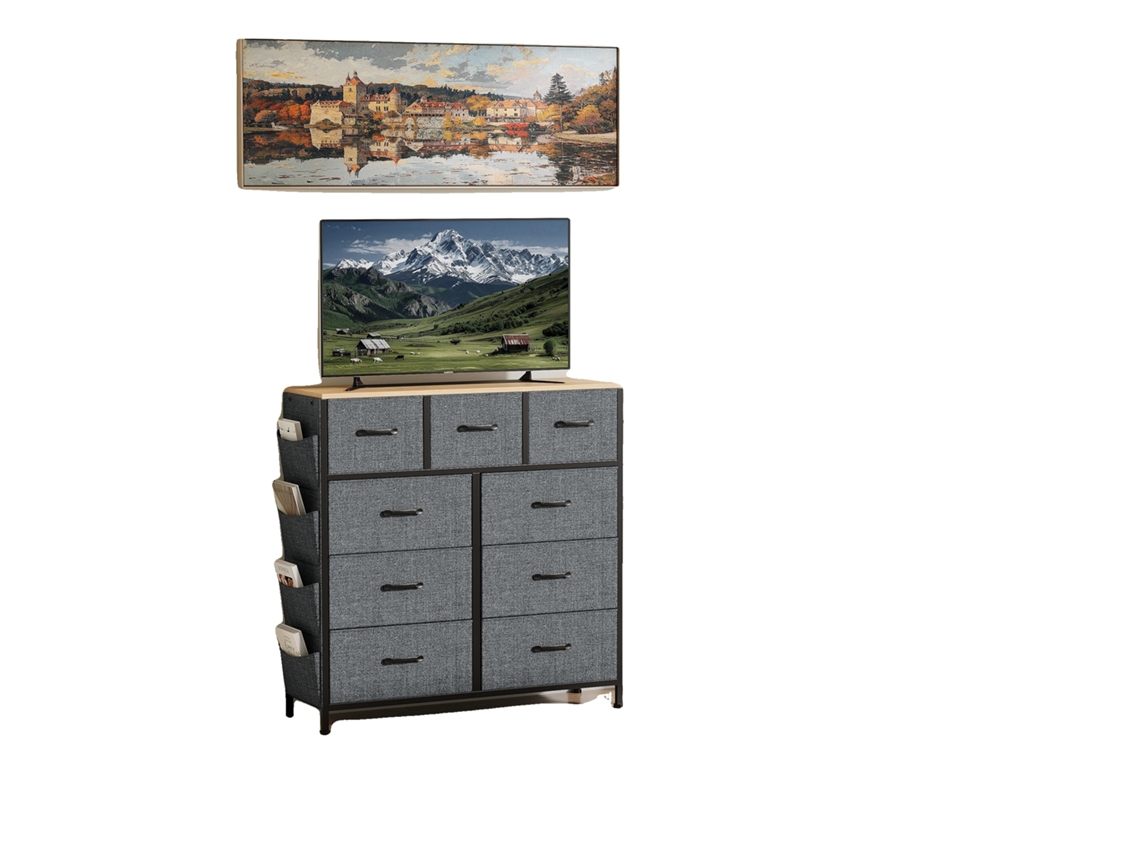 Cômoda, 9 Gavetas, Design Moderno Minimalista, Cinza Claro