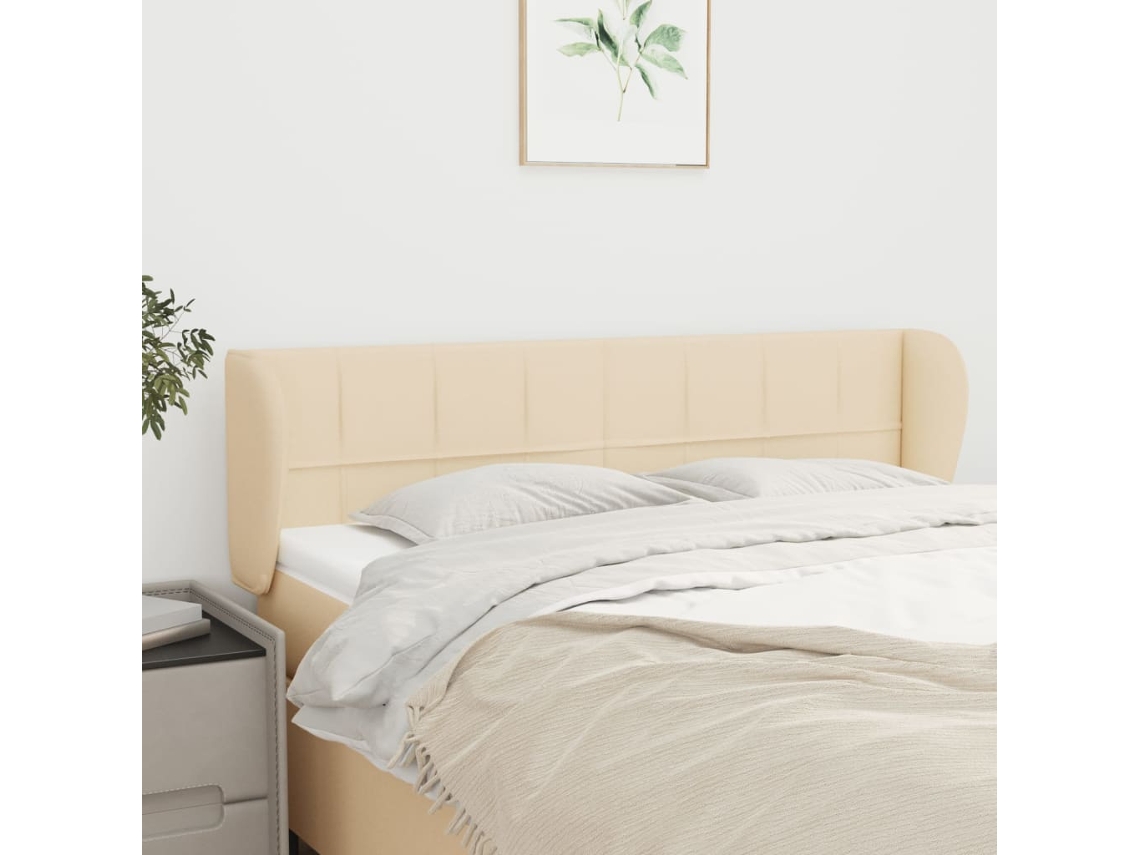 Vidaxl Cabeceira De Cama C/ Abas Tecido 147x23x78/88 Cm Creme