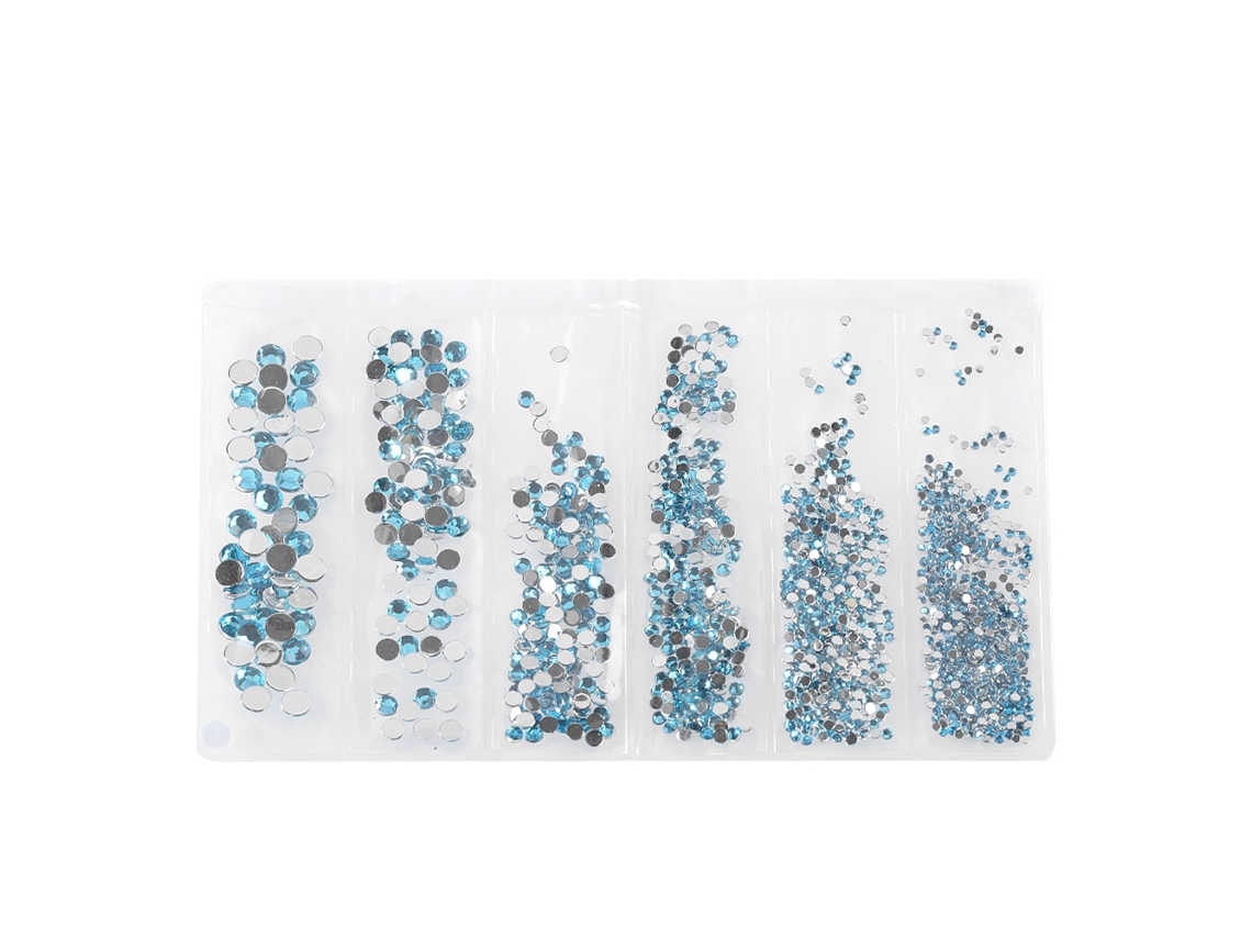 6 Tamanhos/saco Strass De Vidro Ab Cristal Com Fundo Plano Pedras Claras Para Decoração De Unhas (azul)