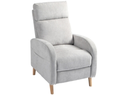 Poltrona Reclinável Manual Estofada Em Linho Sintético Com Apoio Para Os Pés E Bolso Lateral 68x90x106 Cm Na Cor Cinza Claro