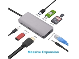 Lurelia Dock Usb-c 9 Em 1 Com 4k, Hdmi, Ethernet Gigabit, Usb 3.0, Usb 2.0, Sd/tf, Pd 100w, Áudio 3,5 Mm Para Macbook