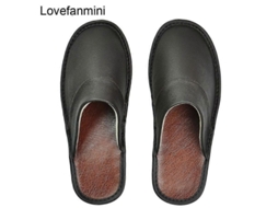 Chinelos Adultos de Couro Genuíno Básico, Material Superior Pu, Solado de Borracha, Tamanhos 34 47, Estilo Geométrico, Inverno/Primavera Preto S/MARCA