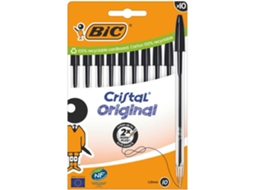 Esferográfica BIC Cristal Medium, Ponta Média, Corpo Transparente, Tinta Preta, Pack 10 Unidades