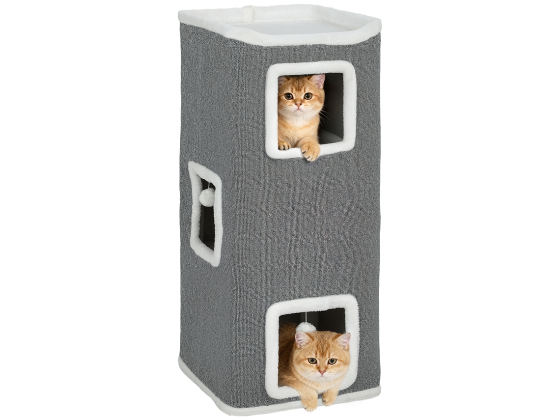 Torre de Gato 4 Andares, Estábulo Árvore de Gatos, Plataforma Superior Borda de Macio,, 41x41 X 100 Cm Cinza