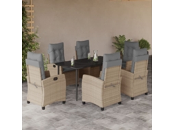 Vidaxl 7 Pcs Conj. Jantar Jardim C/ Almofadões Vime Pe Bege Misturado