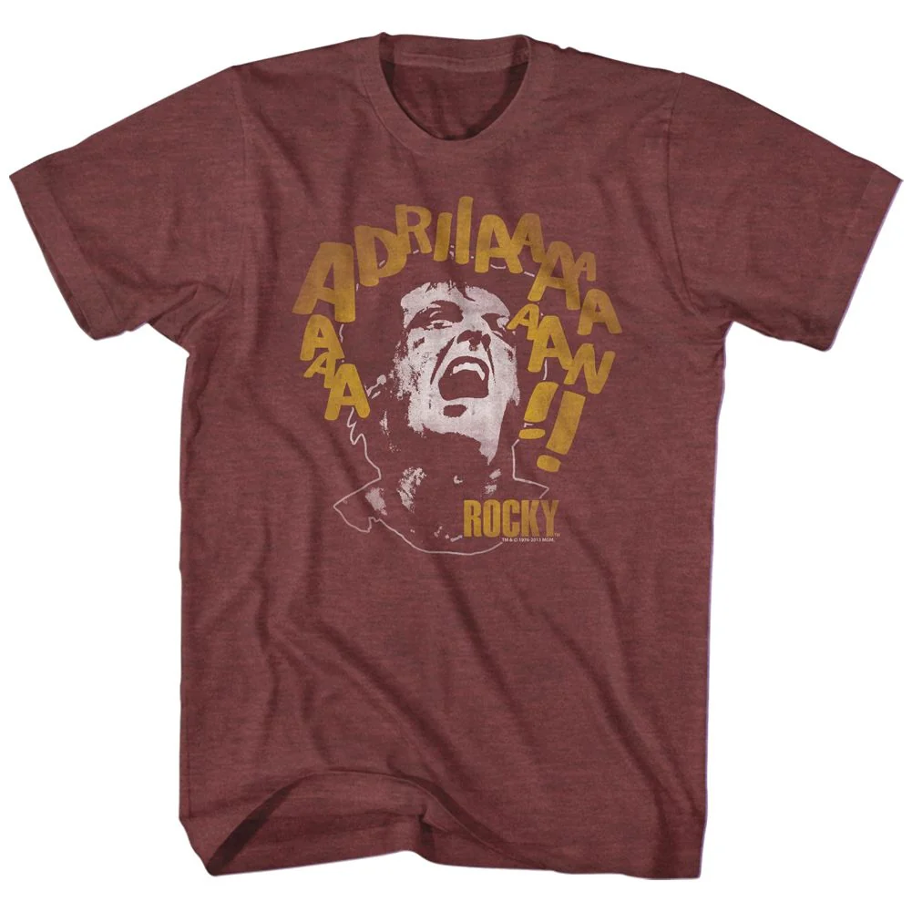 Rockinstone Rocky Movie Adriaaaaan Heather Vintage Maroon Adult T-shirt Size:s