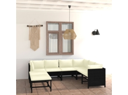 8 Pcs Conjunto Lounge De Jardim C/ Almofadões Vime Pe Preto Dkd Home Decor