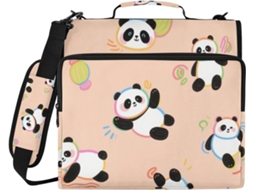 Pasta organizadora de documentos com estampa de panda rosa, 3 argolas, 8 cm (1,5 polegadas), zíper e alça ajustável.