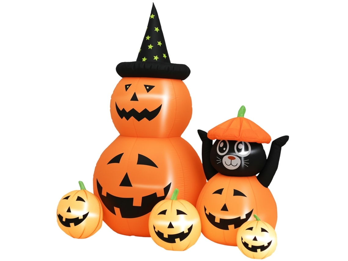 Abóbora Insuflável Halloween Gato Led Ip44 Insuflador Laranja