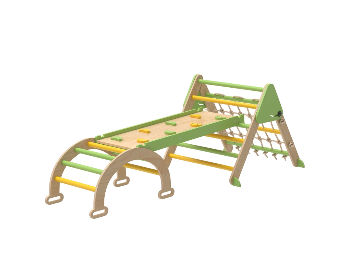 Em, Cor Verde 8 Em 1 Montessori Klettergerüst Indoor Holz Kletterdreieck Com Kletterbogen. Doppelseitiger Rutsche. Verde Btforus