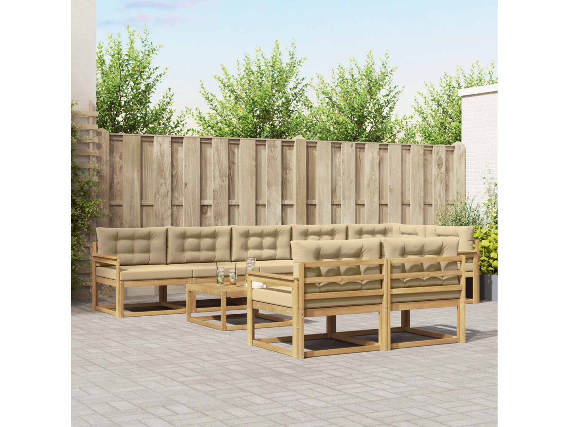 Vidaxl Conjunto De Sofás Para Exterior 9 Pcs Branco E Bege