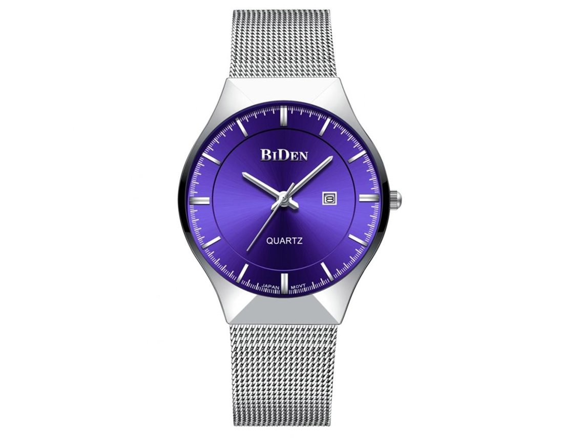 Relógio masculino Biden à prova d'água com mecanismo de quartzo e pulseira de malha ultrafina (mostrador azul)
