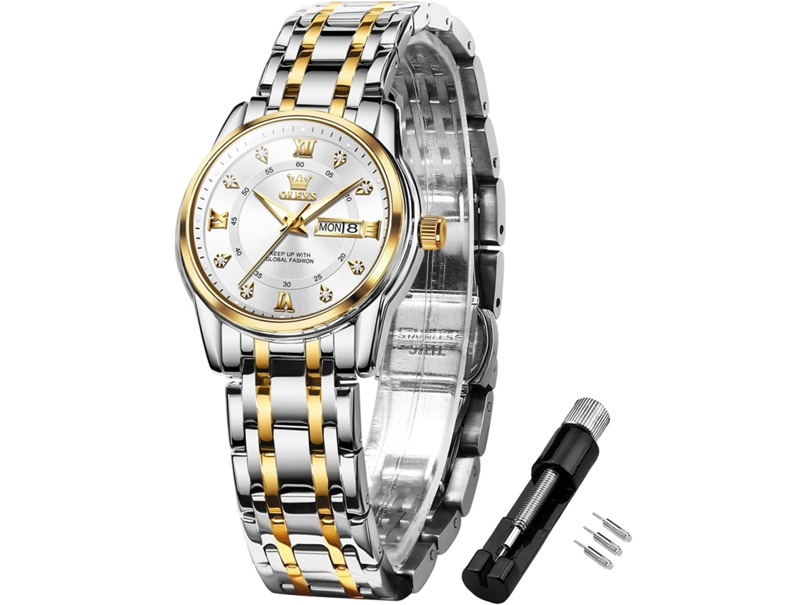 Lurelia Relógio Feminino, Movimento De Quartzo, Luminoso, Couro, Abs, Branco, Dourado