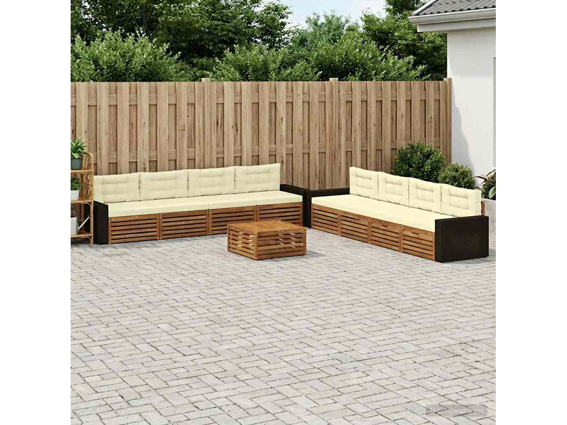 Vidaxl Conjunto De Sofás Para Exterior 9 Unid. Natural E Creme