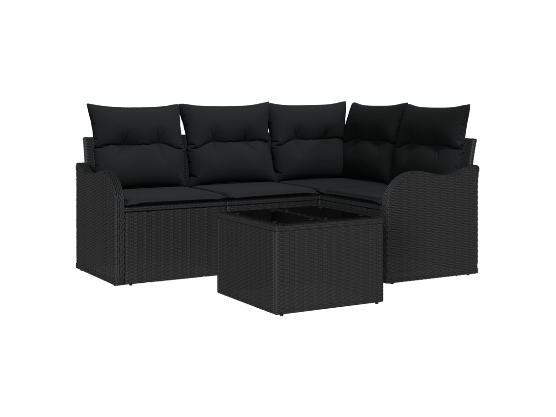 Conjunto 5 Conjunto De Sofá De Jardim Vidaxl Preto Vime Pe (55 X 55 X 37 Cm)