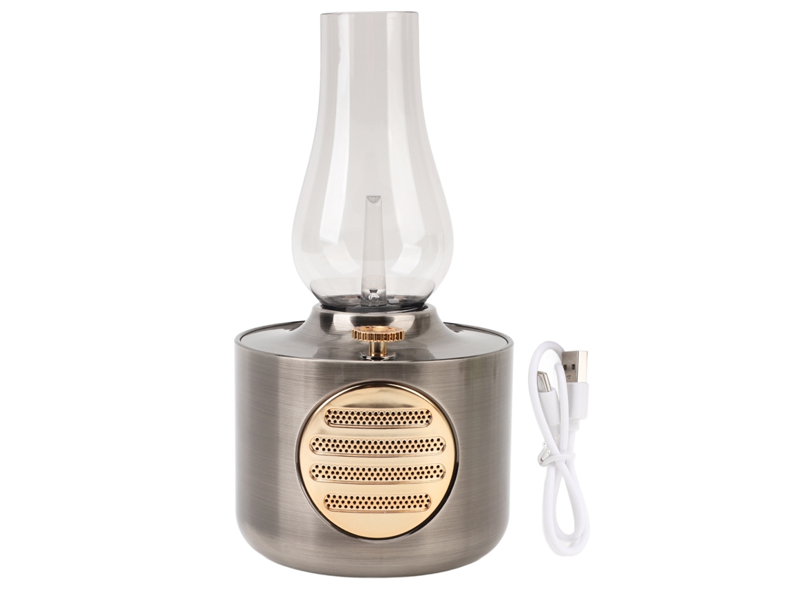 Lâmpada de Querosene Retrô com Alto-falante Bluetooth 5.0, Quarto, Prata, Branco | S/MARCA