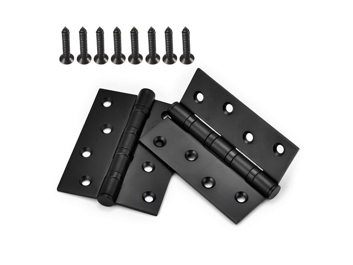 2 Bisagras De Porta De Armário Em Aço Inoxidável Com Rolamentos De Bola E Parafusos Preto 100x75mm