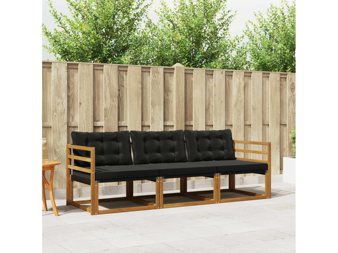 Vidaxl Conjunto De Sofás Para Exterior 3 Pcs Natural E Preto