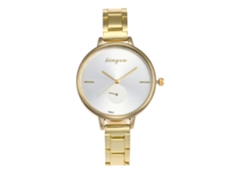 Relógio de Pulso Feminino de Aço Inoxidável Estilo Simples Esfera Redonda Quartzo Ouro