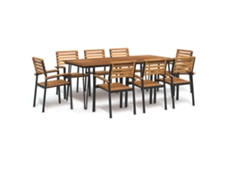 Vidaxl Conj. Jantar P/ Jardim 9 Pcs Madeira De Acácia Maciça E Metal