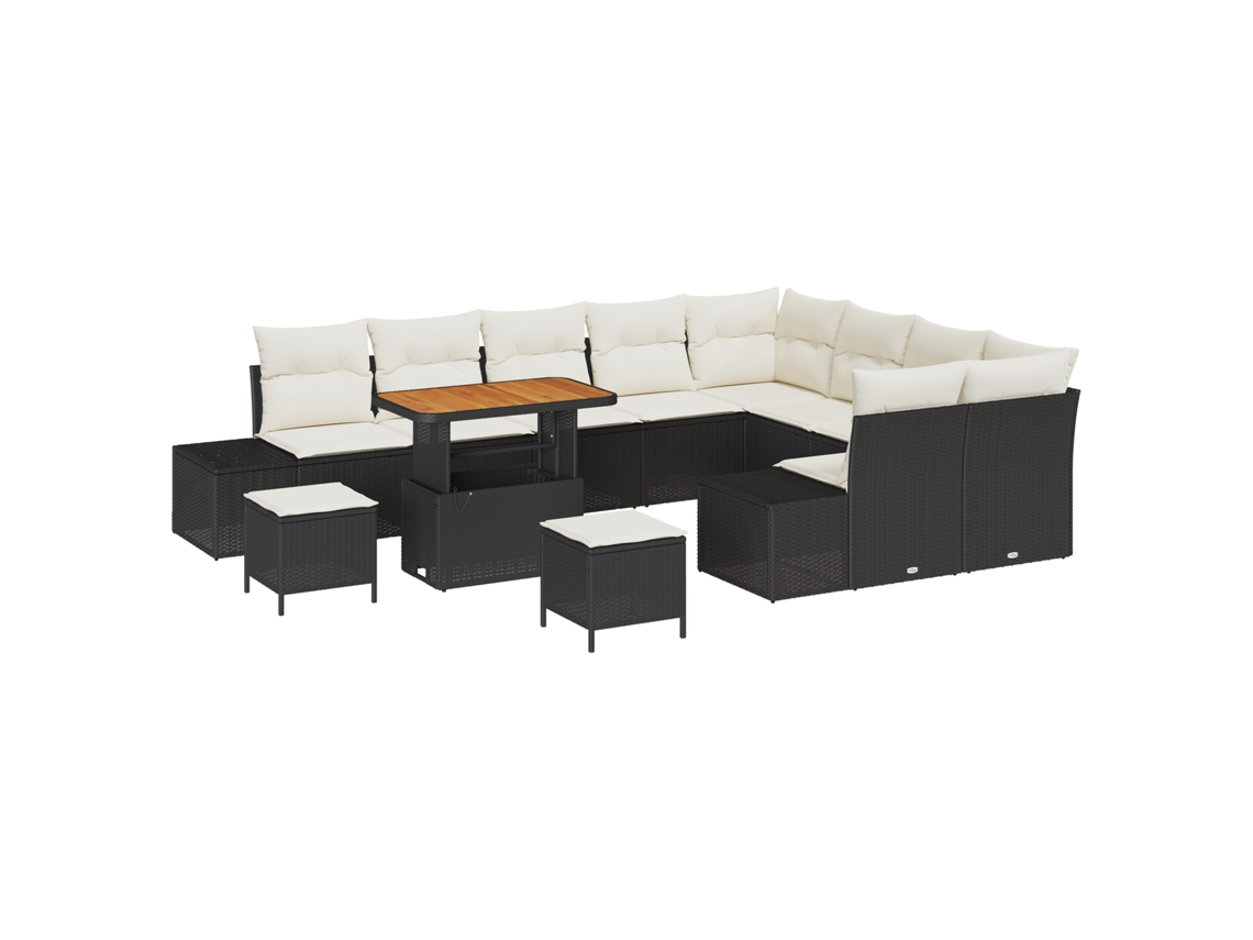 Conjunto 12 Conjunto De Sofá De Jardim Vidaxl Preto Vime Pe (319 X 234 X 85 Cm)