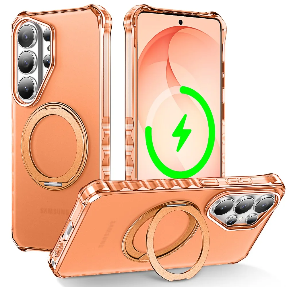 (laranja, Galaxy S26) Capa Para Celular Com Suporte De Anel Magnético Giratório De 360° De Alta Qualidade, Antiderrapante E Resistente A Quedas.