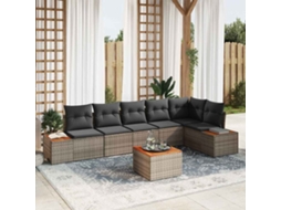 Vidaxl Conjunto De Sofá De Jardim 7 Unid. Cinzeto Rattan Sintético