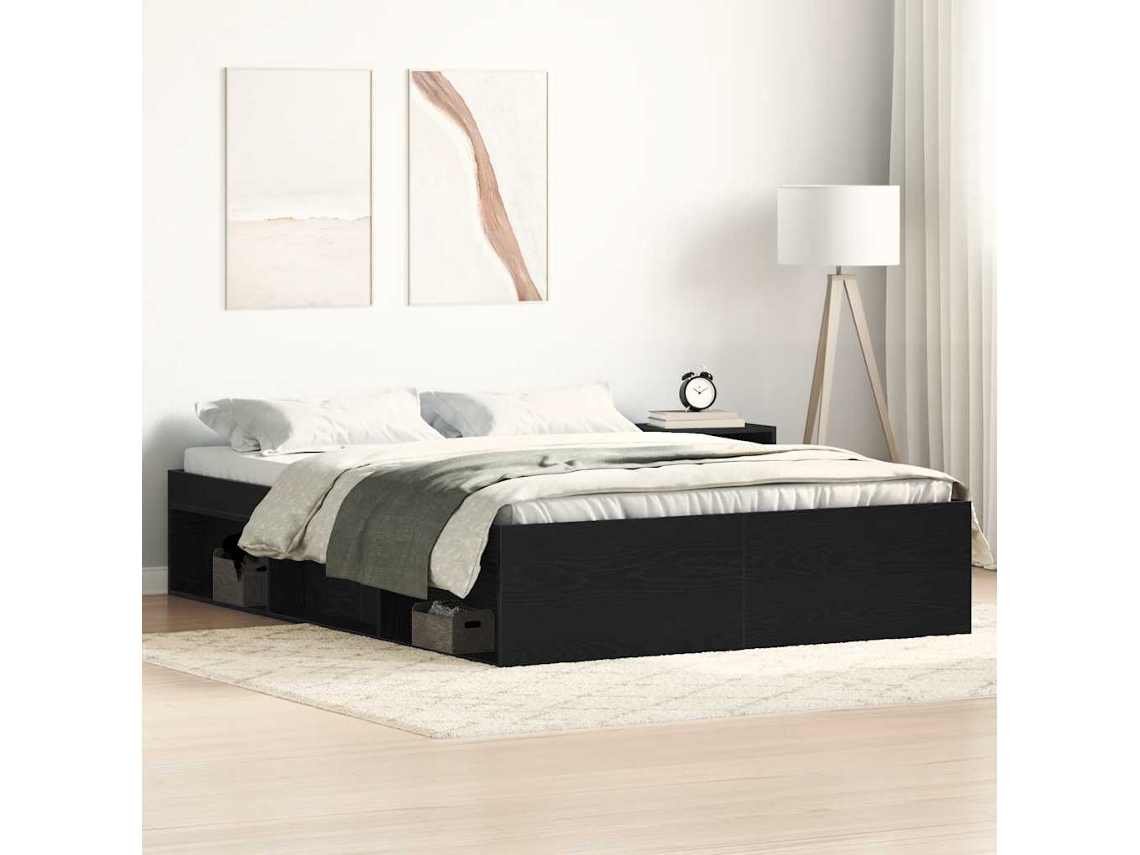 Vidaxl Estrutura De Cama Sem Colchão, Carvalho Preto, 140x200 Cm, Madeira Engenheirada