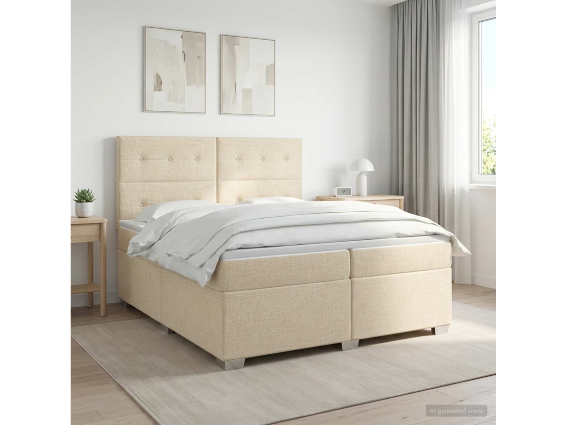 Vidaxl Cama Box Spring Com Colchão Creme 200 X 200 Cm Tecido